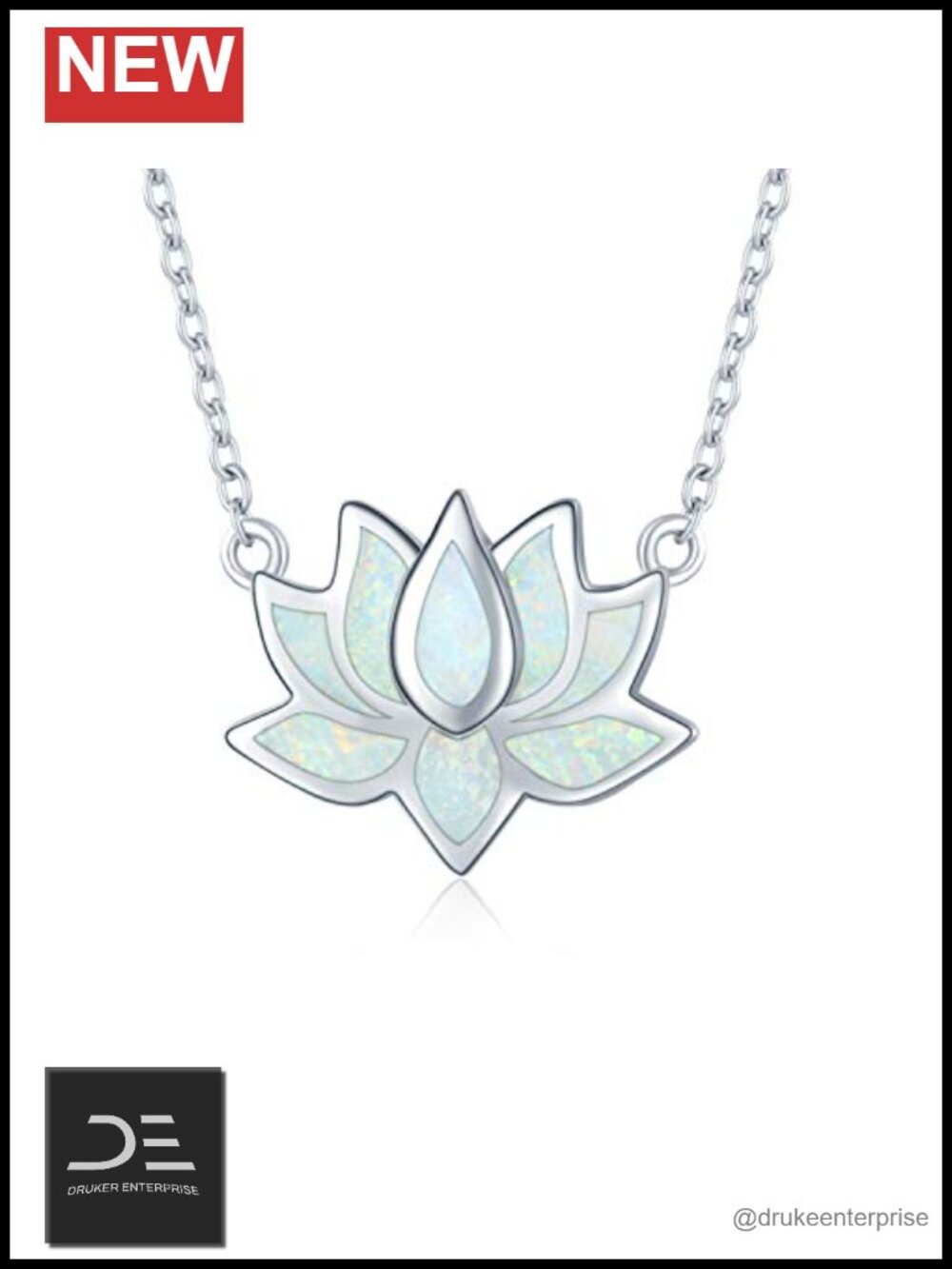 Lotus Flower 925 Sterling Silver Opal Pendant Necklace 18-20" Yoga Gift Mom